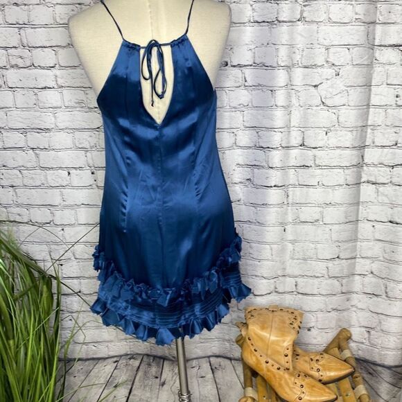 BCBGMaxazria Womens Jeweled Cut Out Ruffle Sleeveless Cocktail Dress Blue 2 - Picture 3 of 16